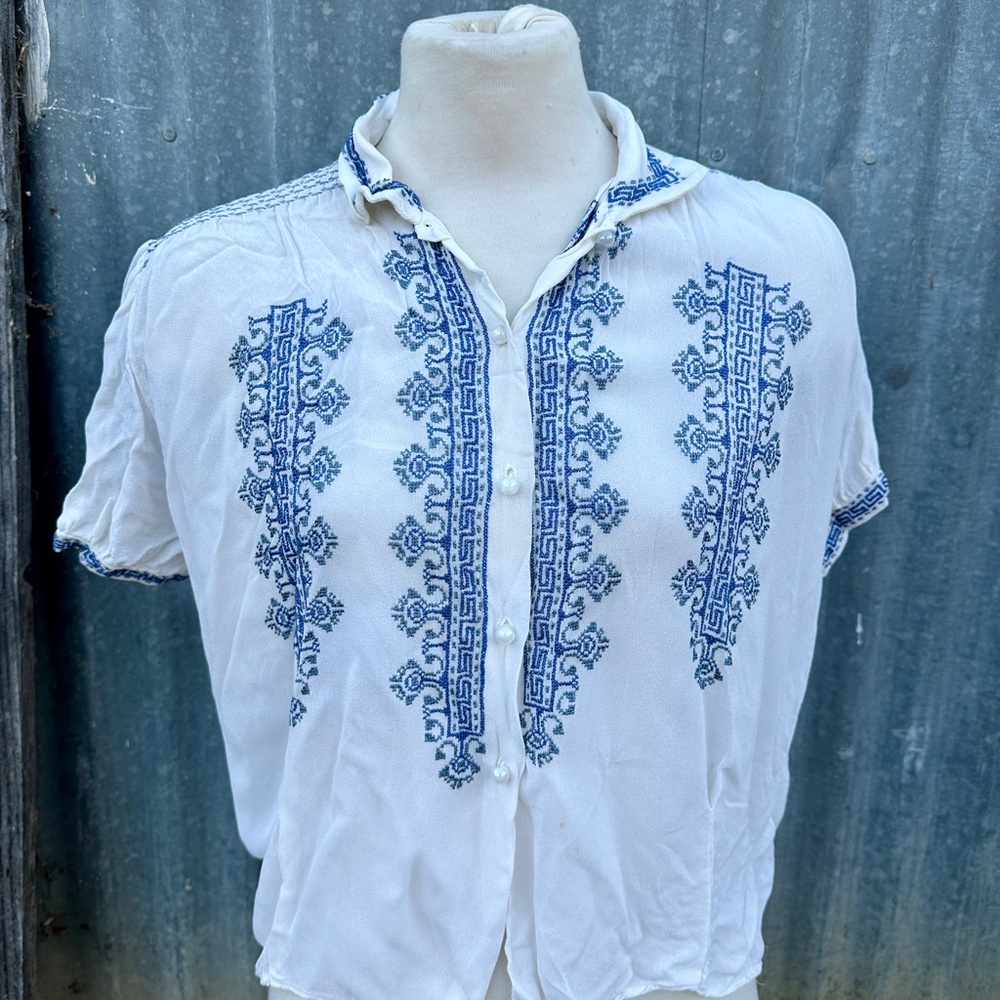 Vintage blouse shirt top 70s hippie boho embroidered